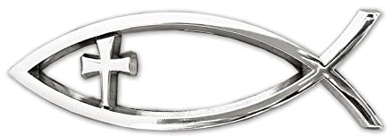 Decalcomanie cristiane per auto, motivo: pesce di Gesù, cromato e argento, emblema a forma di pesce, per auto, camion, paraurti (croce)