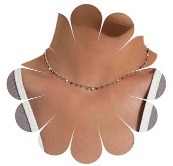 Allereya Vintage Regenbogen Perlen Halskette Choker Halskette Bunt Gem Baumeln Halskette Winzigen Regenbogen Perlen Halskette Kurz +Samen Perlen Halskette Schmuck Für Frauen Und Mädchen