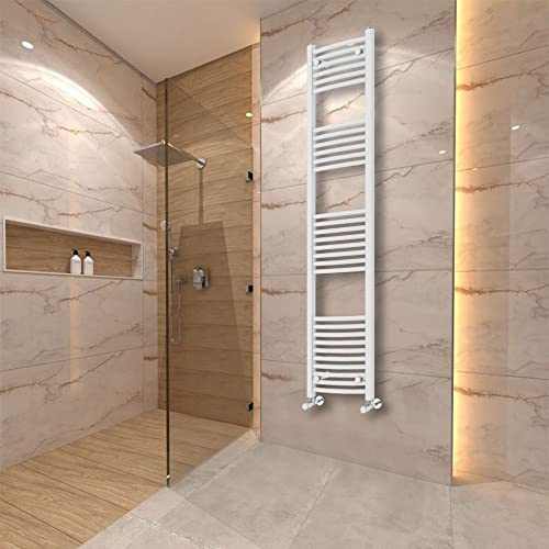Warmehaus Curved Heated Towel Rail Radiator Ladder White 1800x400mm | Central Heating Radiators for Bathroom Kitchen, Wall Mounted Vertical Warmer, 22mm Tube, Premium Mild Steel, Small