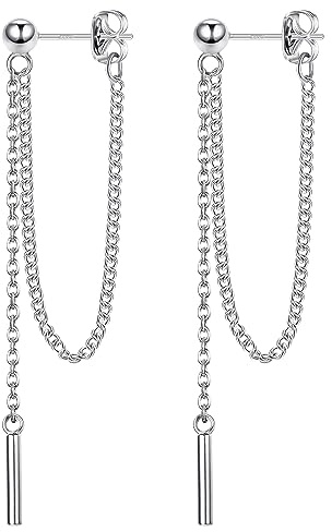 JeweBella Pendientes Colgantes Plata 925 para Mujer y Niña - Hipoalérgico con Cadena, de Cartílago, Largo - Plata/Oro