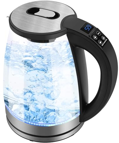 1.8L Smart Glass Electric Kettle,Variable Temperature Control, Keep Warm,BPA Free, Energy Efficient, LED Display,2000W,5 Mins Fast Boil, Easy to Clean, Auto Shut-Off and Boil-Dry Protection