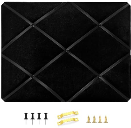 Aitakatta Black Fabric Memo Bulletin Board, 23.6x17.7 inches Velvet Pin Board for Wall, Vision Board Message Board Cork Board with Criss-Cross Ribbons for Home Office School Wall Decor(BK Velvet,4560)