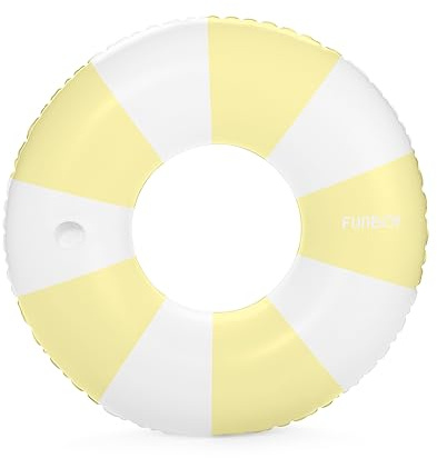 FUNBOY Giant Vintage Yellow Stripe Inflatable Tube Pool Float with Cup Holder 48 | Large Pool Float for Adults | Inner Tube Swimming Pool Toys Swim Rings | Pool Lounger Float for Pool Party & Summer