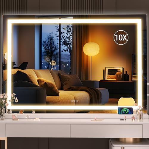 Hasipu Kosmetikspiegel mit Beleuchtung, 120 x 75cm LED Schminkspiegel, Beleuchteter Schminkspiegel mit dimmbaren 3 Modi, Touchscreen Steuerung Kosmetikspiegel Quadratisch Weiß