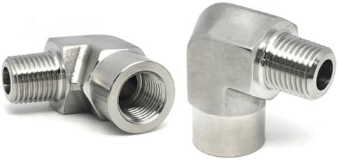 2Pcs 90 Degree Elbow Pipe Adapters Stainless Steel Thread Tube Connector Plumbing Fittings for Kitchen, Garden, Caravan(1/8 Male & Female)