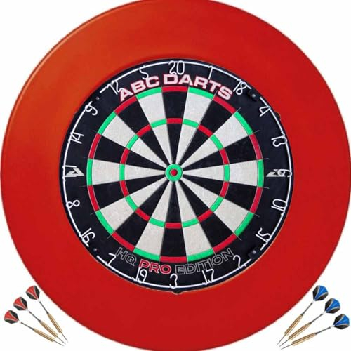 abcdarts ABC Darts - HQ Pro Dartboard Surround Ring Set + 2 Sets Dartpfeile - Rot