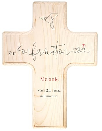 Kinderkreuz zur Konfirmation personalisiert - 19x14x1,5cm - Holzkreuz mit Namen und Datum - Konfirmationsgeschenk für Jungen und Mädchen - kleine Geschenke für die Konfirmation - UV-Druck - Maritim