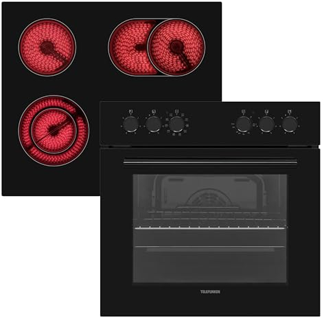 Telefunken ECHS65A-B2 Einbauherd-Set | Elektro-Herd-Kochfeld-Kombination | Backofen mit Grill und Umluft | Rahmenloses Glaskeramik-Kochfeld mit 4 Zonen | Hot Air Shield | 65 Liter | 60 cm | Edelstahl
