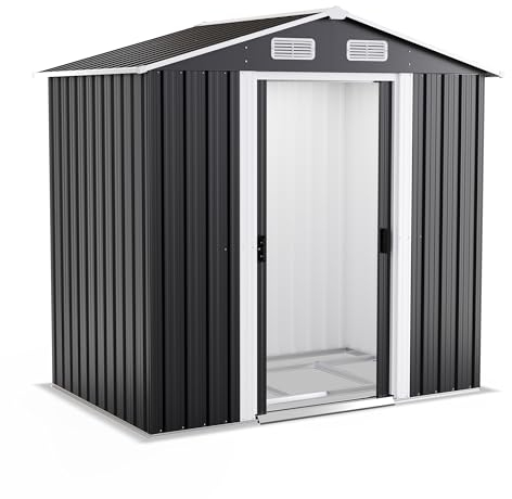 ONBEST Premium Metall Gerätehaus mit Fundament & Schiebetür – Geräteschuppen Gartenhaus Metallgerätehaus in anthrazit – 3 Größen zur Wahl (2,4m2)