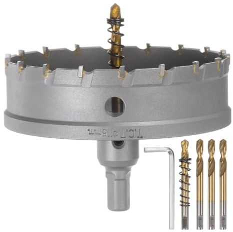 sourcing map Carbide Hole Saw Kit 115mm (4-17/32) Metal Hole Cutter Set with 5pcs Center Drill Bits Springs 1pcs Wrench for Stainless Steel Copper Iron Aluminum