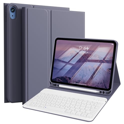 GKABXY Case With Keyboard for iPad A16 11th/10th Generation 2025/2022 | For iPad 11th/10th Gen 11/10.9 inch, Magnetically Detachable Wireless Bluetooth Keyboard, Slim Folio Protective, Purple