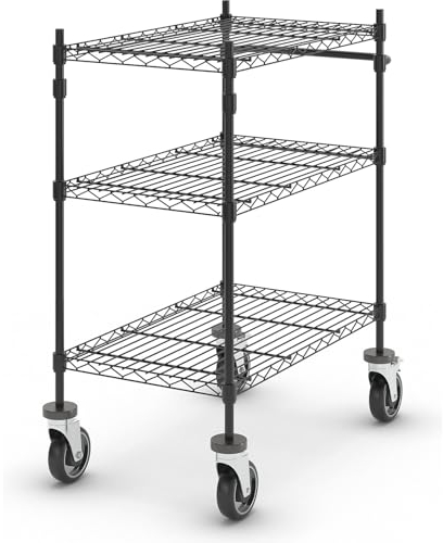 kaiserkraft | Drahtgitter-Tischwagen | schwarz | mit 3 Etagen | LxBxH 760 x 460 x 1025 mm