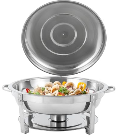 MEHOOSPVN Chafing Dish Rund 9 Liter Buffet-Set Warmhaltebehälter, Chafing Dish Speisenwärmer Edelstahl Wärmebehälter Edelstahl Gestell und Deckel, Suppenwärmer für Catering Buffet und Party
