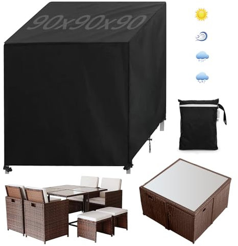 Onlyesh Funda para Muebles de Jardín Exterior, Tela Oxford 420D, Impermeable, Anti Viento, Anti UV, Protectora Mesa, 90x90x90cm
