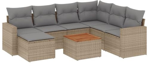 HETFTJN Lounge Chair Gartenstühle Big Sofa Küchensofa - 8-TLG. Garten-Sofagarnitur mit Kissen Beige Poly Rattan für Terrasse Speisesaal Balkon Schwimmbad
