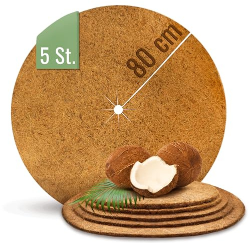 ProFlora® Kokos Mulchscheibe Winterschutz - Biologisch abbaubare Kokosscheibe als Winterschutzmatte für Pflanzen (80 cm, 5 Stück)
