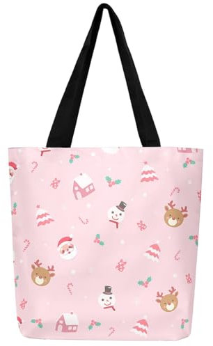 Loussiesd Nette Weihnachten Leinwand Einkaufstasche Frauen Männer Weihnachtsmann Stofftasche Ultra Schneemann Tragetasche Weihnachten Hirsch Elch Dekor Stoffbeutel Weihnachten Einkaufsbeutel