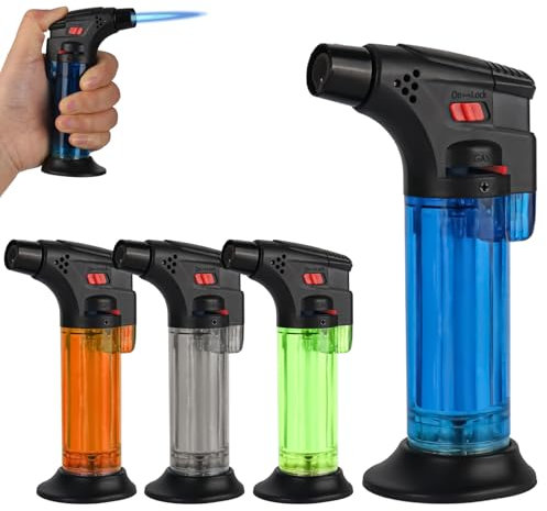 XCDMJ 4 Pack of Jet Flame Lighter, Butane Gas Refill,Portable Mini Torch Lighters, Adjustable Windproof Lighter with Safety Lock for Grill, Stove, Candle, Firework,Creme Brulee(Gas Not Included)