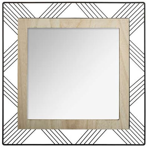 Well Home - Espejo Cuadrado de Metal y Madera L. 45.5 x D. 2 x H. 45.5 cm