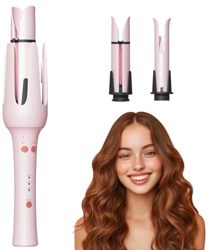 Hahahope 2in1 Automatic Curling Iron Set-1 Inch Curling Wand& 1.25 Inch Auto Hair Curler for Effortless Curls, Anti-Tangle Rotating Curling Iron, 4 Temperature Setting & Dual Voltage