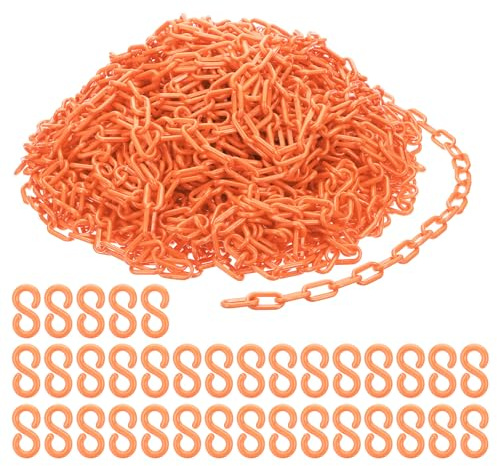PATIKIL Absperrkette Kunststoff Kettenglieder, 200 Fuß Kunststoffkette, Orange Sicherheitsketten Große Warnkette für Warnsicherheit Menschenmengenkontrolle Warteschlangen Parkplätze Zäune