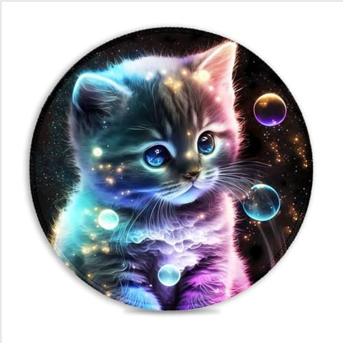 LJSPTU Tapis de Souris de Jeu Cute Universe Kitten (11 8 Pouces) Tapis de Souris Rond de Jeu Tapis de Souris en Tissu SU Bords Cousus Tapis de Souris Compatible avec Les Souris Laser et optiques