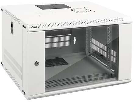 Tecmojo 6U 450mm Depth Wall Mount Server Cabinet IT Network Rack Enclosure, Lockable Door and Side Panels White, Standard Glass Door, for 19” IT Equipment, A/V Devices, White, Flat Package
