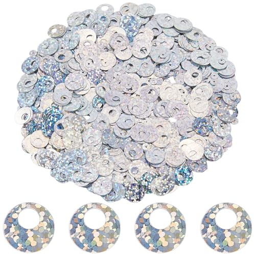 SUNNYCLUE Circa 1250 pz di Paillettes Argentate Piatte e Rotonde in PVC Glitter Artistici Sciolti Iridescenti da Cucire con Foro Grande per Decorazioni Fai da Te Matrimoni Natale Accessori.