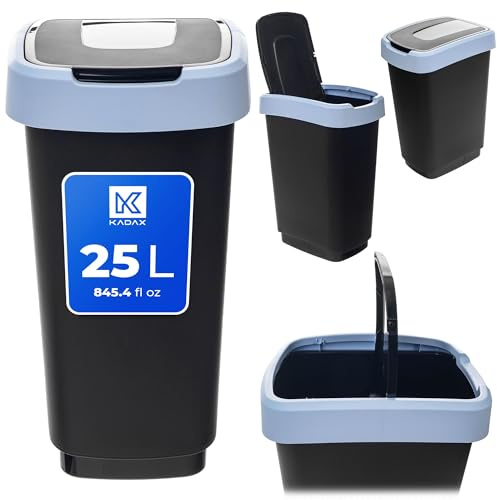 KADAX Mülleimer 25L, Abfalleimer mit Schwingdeckel, Abfallbehälter aus Kunststoff, Müllbehälter mit Deckel, Mülltrennsystem für Küche & Büro (Blau)
