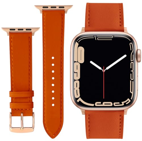 ONET8O Leather Strap Compatible with Apple Watch 38mm 40mm 41mm or 42mm 44mm 45mm 49mm Replacement Genuine Leather Bands for iWatch Series Women and Men Watch Wristband