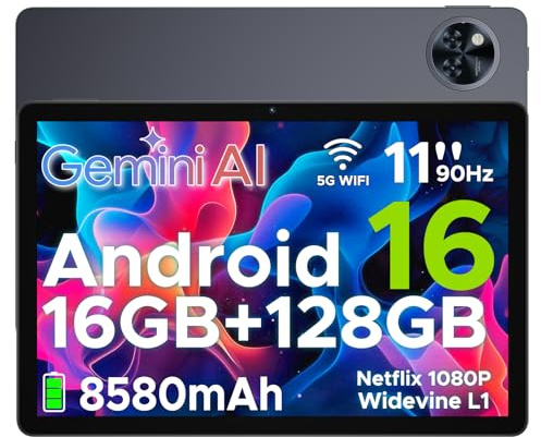 DOOGEE U11 2025 Android 16 Tablet 11 Pulgadas, Tablet para Niños 8580mAh Octa Core 5G WiFi, 16GB RAM+128GB ROM (TF 2TB)| Widevine L1 | Bluetooth 5.0 | 13MP+5MP | Face ID | GPS | OTG