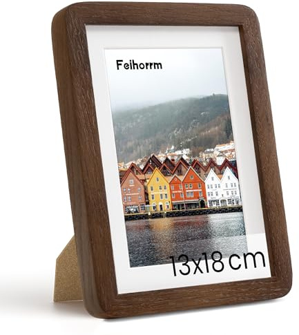 Feihorrm Massivholz Bilderrahmen, Eiche Bilderrahmen, Mit gehärtetem Glas, Für 13x18 cm-Fotos ohne Passepartout oder 9x14 cm-Fotos mit Passepartout (Dunkel Braun, 13x18 cm/ 1x)