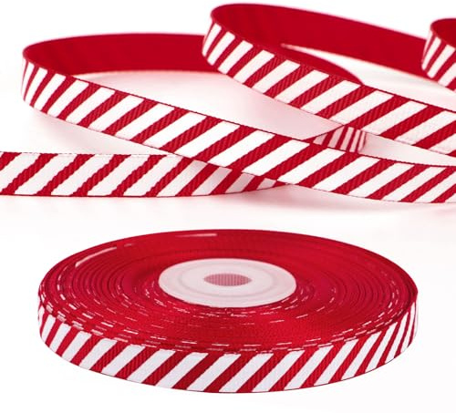 GEBETTER Nastro Natalizio Rosso Bianco a Righe per Pacchi Regalo, Nastri Decorativi Natale 1cm×22m Confezioni Decorazioni Natalizie