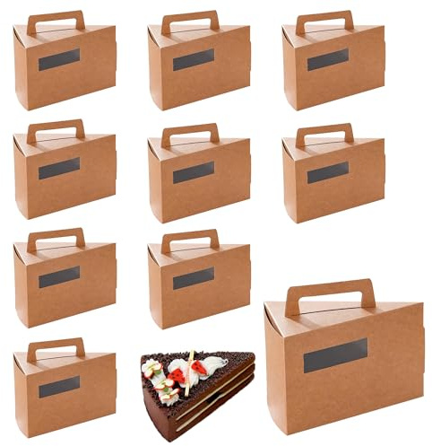 duoyif Tortenkarton Kleiner Dreieck Tortenbox, 10Stück 13,5 x 8,5 x 10 cm Dreieckige Tortenschachtel mit Fenster, Mini Torten Verpackung, Karton Kuchenkarton für Torten Gebäck Mousse (braun)