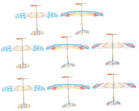 VICASKY Rubber Band Glider Plane Model Kit for Children, Small Handmade DIY Airplane Toys Elastic Band Propulsion, Reusable Lightweight Mini Airplanes Set of 8 for Outdoor Random Style