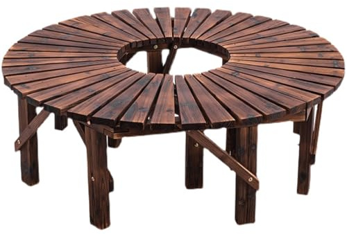 Hltdzer Gebogene Bank mit Massivholzrahmen halbrunde runde Baumbank Holzsitz Gartenbank Parkbank Ohne Lehne Sitzbank für Garten Balkon Terrasse(Two Splicing)