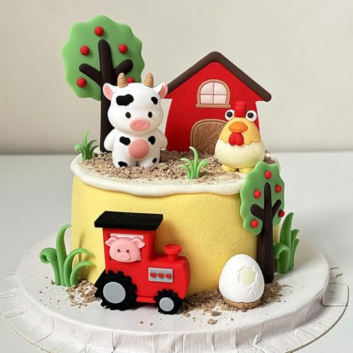 JeVenis Farm Birthday Cake Toppers Farm Animals Party Decorations | Farmhouse Birthday Decorations Cow Pig Chicken Cake Farmyard Animal Cupcake Toppers