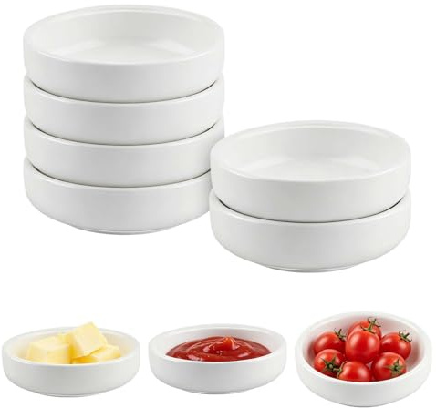 6 Stück Kleine Schälchen, 8,8 x 2,5 cm, Mehrzweck porzellan saucen schale, Snack Schalen Set, Dipschalen Set, Servierschalen Klein,Weiß dipschalen, geeignet für Vorspeisen, Sushi, Sojasauce, Gewürze