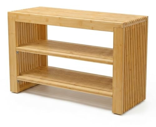 Adabor Schuhregal aus Bambus Holz mit Sitzbank, 3 Ebenen Schuhschrank – Schuhbank für Flur, Diele – Schuhständer Schuhorganizer, höhenverstellbar & rutschfest (75cm Schuhregal)