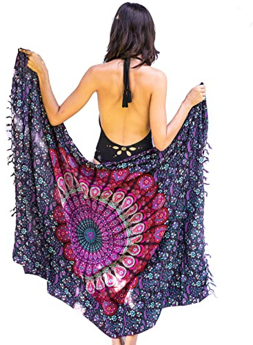 Mandala Life ART Pareo de Playa Para Mujer Boho Bikini Cover Up Cubierta Envolvente Falda Sarong Chal Vestido Piscina Vacaciones De BañadorTraje De Baño Tapiz Bohemio Colgar en la Pared 180x115cm