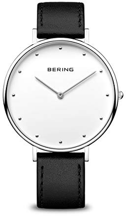 Bering Damen Quarz Uhr | Armbanduhr 39 mm Edelstahlgehäuse und Zifferblatt | Kalbslederarmband | Saphierglas | 3 ATM | 14839