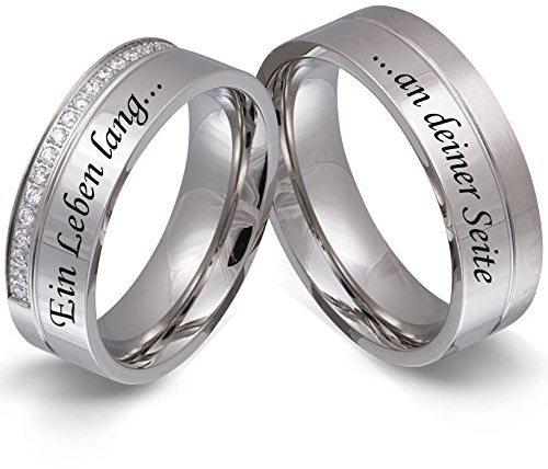 Juwelier Schönschmied Trauringe Partnerringe Eheringe - inkl. WUNSCHGRAVUR - Edelstahl Zirkonia 64-64 146HDac - mit AMAZON KONFIGURATOR direkt online gestalten !