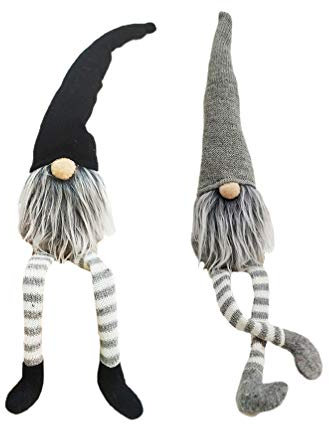 Toyvian 2 Stücke Plüsch Wichtel Figuren GNOME mit Langen Beinen Weihnachtswichteln Weihnachten Plüschtier Fenster Deko Kinder Spielzeug Geschenk (Grau + Schwarz)