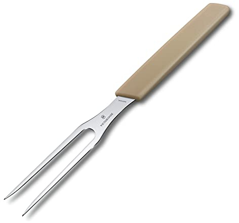 Victorinox Swiss Modern, Fourchette à découper professionnelle, Lame extra-tranchante, 15 cm, Manche plastique robuste, Acier inoxydable, beige amande
