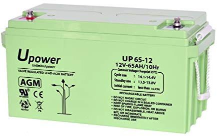 U-Power AGM Batterie 12V 65Ah, VRLA Bleiakku wartungsfrei, wiederaufladbar, Schraubanschluss M6, für USV/UPS, Alarmanlagen, Solaranlagen & Sicherheit