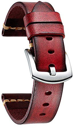 BINLUN Leder Uhrenarmbänder Damen Herren Handgefertigtes Gemüse gegerbtes Leder Uhrenarmband Schwarz Rot Braun Grün Retro Ersatz Uhrenarmbänder 18mm 20mm 22mm 24mm 26mm Armband mit rostfreier Schnalle