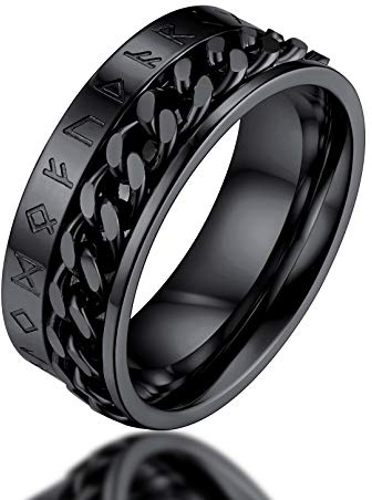 FaithHeart Edelstahl Fingerring für Herren Damen Kette Fingerring zum drehen Viking Rune Spinnerring Punk Viking Schmuck Hip pop Ring mit Geschenkebox für Geburtstag Valentinstag