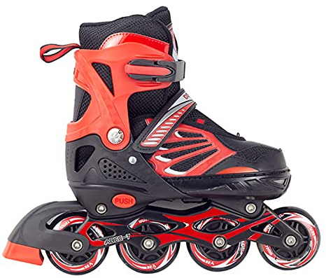 HSGAV Verstellbare Inline-Skates für Kinder mit PU-Blinkrädern, Inline-Rollschuhe für Anfänger mit Lautlosem ABEC-7-Lager, Beleuchtete Rollerblades für Kinder, Jungen, Mädchen,Rot,EU34~37