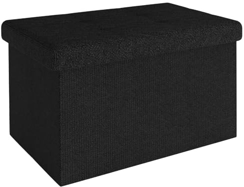 Intirilife Hopfällbar bänk 49x30x30 cm i svart - Sittkub med lock och förvaringsutrymme i tyg med håligheter - Sittkub fotstöd hopfällbar förvaringslåda bröstkorg sittpall