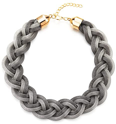 COOLSTEELANDBEYOND Grau Silber Statement Halskette Anhänger, Geflochtene Hohl Kabel Große Lätzchen Halsband Choker, Neuer, Abschlussball